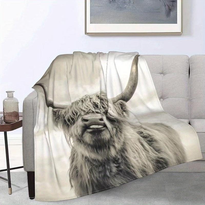 Highland Cow 3D Printing Flannel Blanket Soft Cozy Blanket for Couch Bed Camping