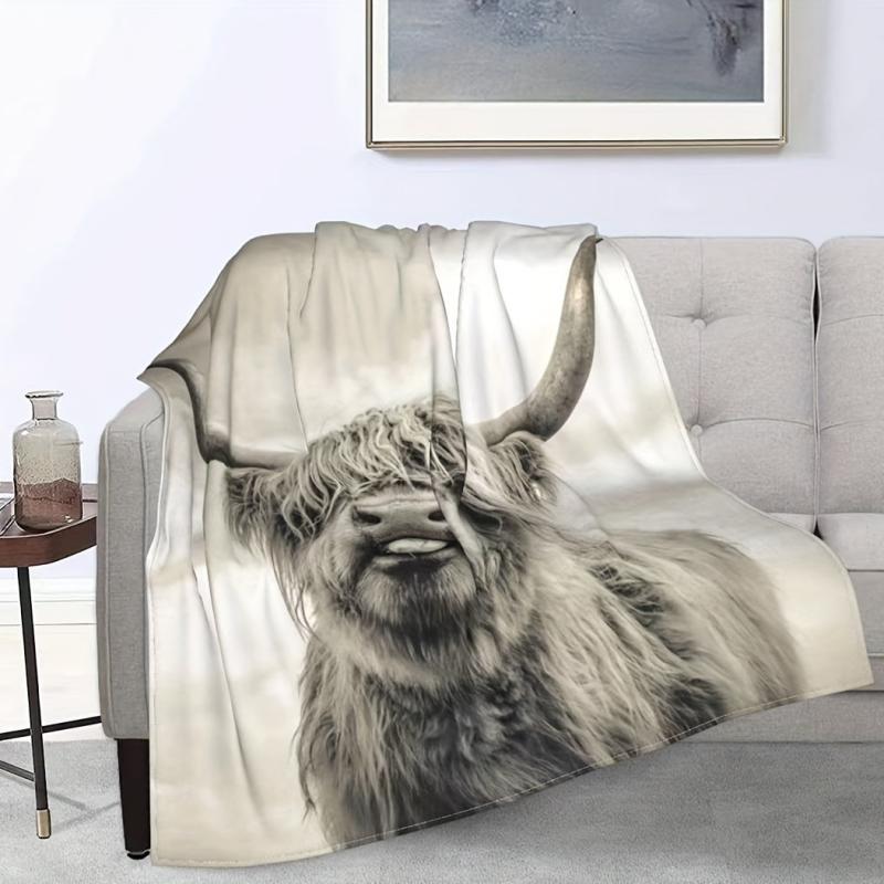 Highland Cow 3D Printing Flannel Blanket Soft Cozy Blanket for Couch Bed Camping