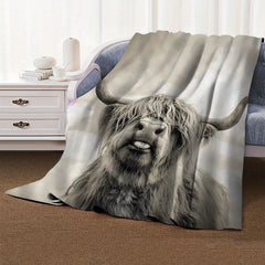 Highland Cow 3D Printing Flannel Blanket Soft Cozy Blanket for Couch Bed Camping