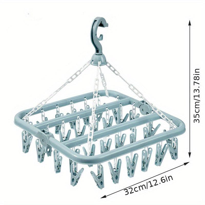 32 Clips Folding Clothes Dryer Hanger Socks Rack Windproof Drying Rack