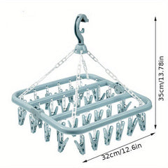 32 Clips Folding Clothes Dryer Hanger Socks Rack Windproof Drying Rack