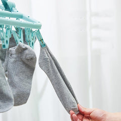 32 Clips Folding Clothes Dryer Hanger Socks Rack Windproof Drying Rack