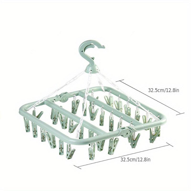 32 Clips Folding Clothes Dryer Hanger Socks Rack Windproof Drying Rack