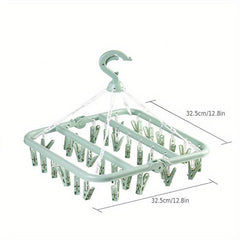 32 Clips Folding Clothes Dryer Hanger Socks Rack Windproof Drying Rack