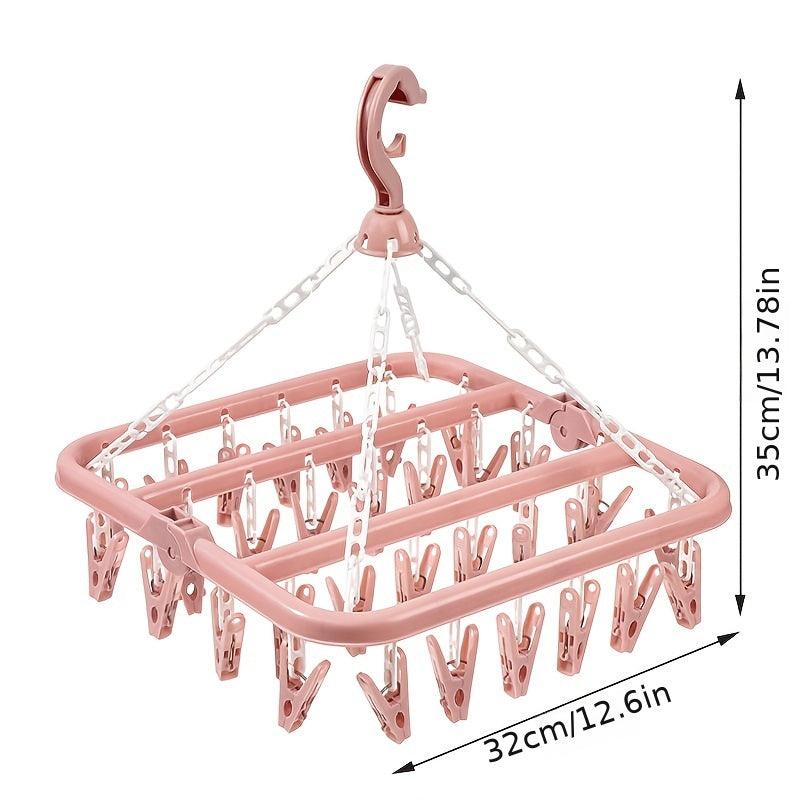 32 Clips Folding Clothes Dryer Hanger Socks Rack Windproof Drying Rack