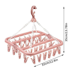 32 Clips Folding Clothes Dryer Hanger Socks Rack Windproof Drying Rack