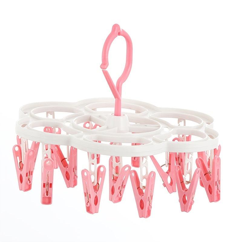 32 Clips Folding Clothes Dryer Hanger Socks Rack Windproof Drying Rack