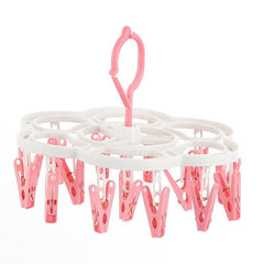 32 Clips Folding Clothes Dryer Hanger Socks Rack Windproof Drying Rack