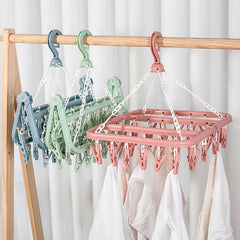 32 Clips Folding Clothes Dryer Hanger Socks Rack Windproof Drying Rack