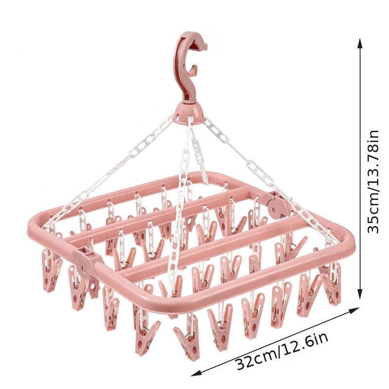 32 Clips Folding Clothes Dryer Hanger Socks Rack Windproof Drying Rack