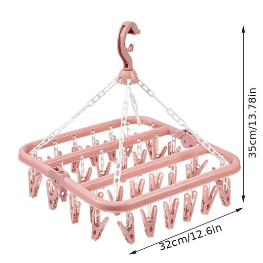 32 Clips Folding Clothes Dryer Hanger Socks Rack Windproof Drying Rack