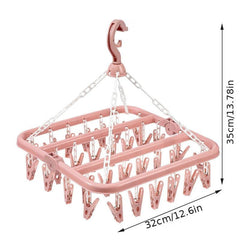 32 Clips Folding Clothes Dryer Hanger Socks Rack Windproof Drying Rack