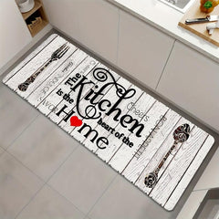 1pc Flannel Kitchen Floor Mat Soft Rug Rustic Wooden Waterproof Kitchen Mat