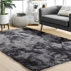 XL Fuzzy Rug Tie Dye Fluffy Carpet Grey