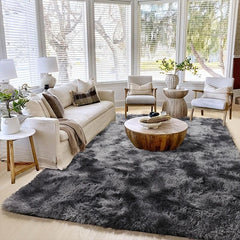XL Fuzzy Rug Tie Dye Fluffy Carpet Grey
