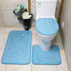 3pcs Cobblestone Embossed Bathroom Mats Set Non Slip Bathroom Rug