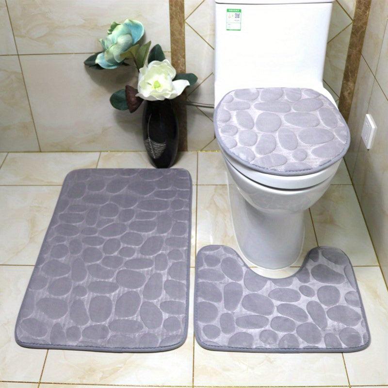 3pcs Cobblestone Embossed Bathroom Mats Set Non Slip Bathroom Rug