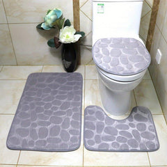 3pcs Cobblestone Embossed Bathroom Mats Set Non Slip Bathroom Rug