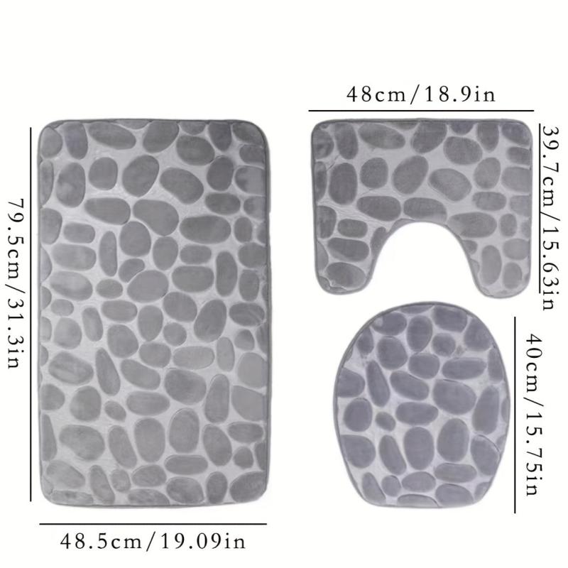 3pcs Cobblestone Embossed Bathroom Mats Set Non Slip Bathroom Rug
