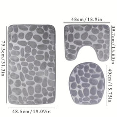 3pcs Cobblestone Embossed Bathroom Mats Set Non Slip Bathroom Rug