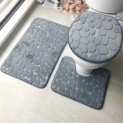 3pcs Cobblestone Embossed Bathroom Mats Set Non Slip Bathroom Rug