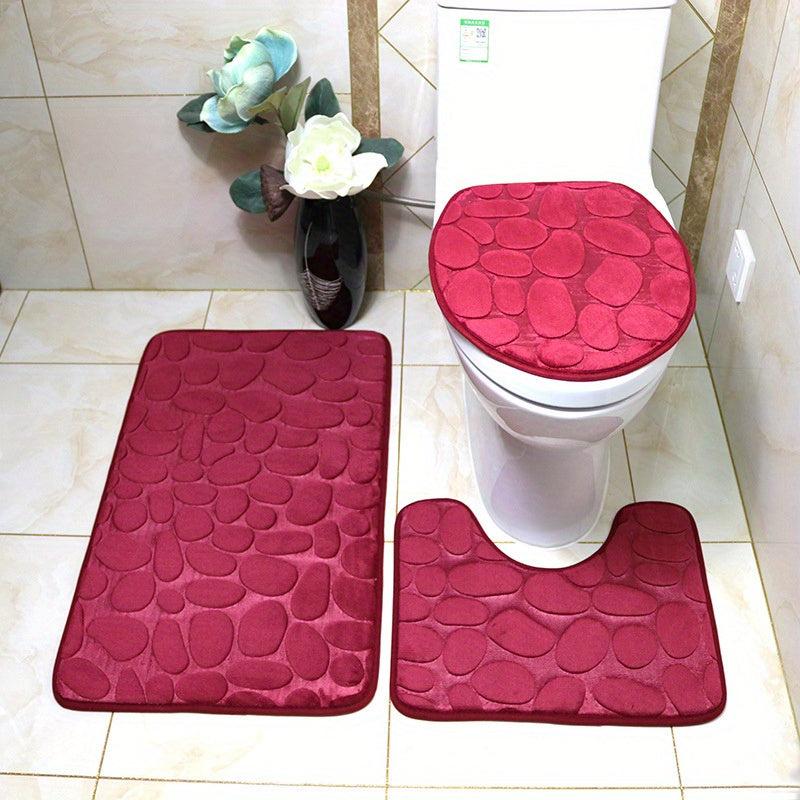 3pcs Cobblestone Embossed Bathroom Mats Set Non Slip Bathroom Rug