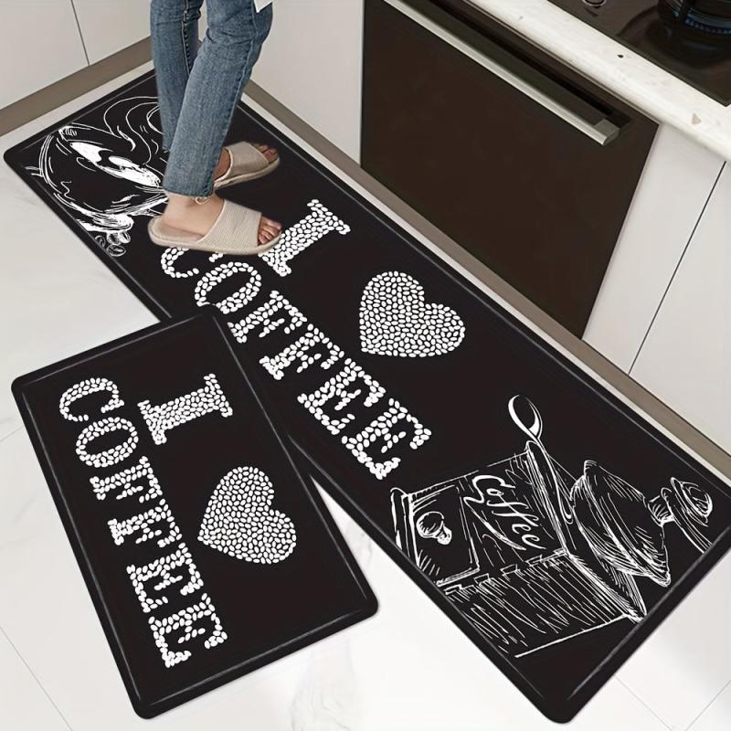 Love Coffee Kitchen Floor Mat Soft Non-slip Dirt-resistant Washable Doormat