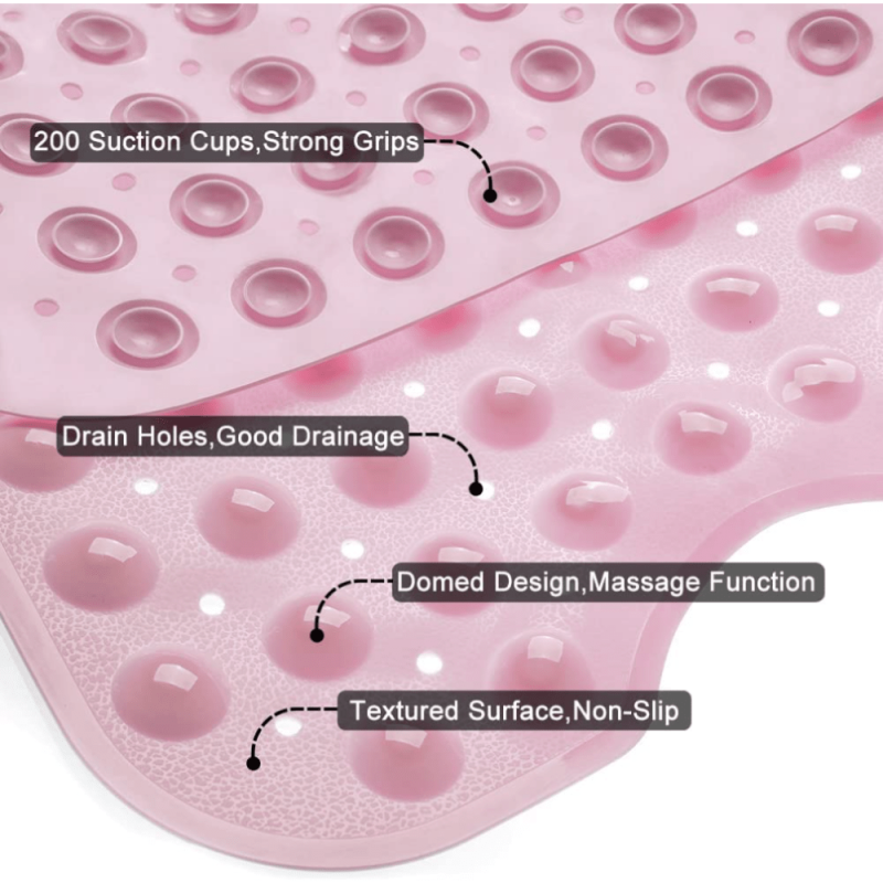 Non Slip Extra Long Bath Tub Mat with Suction Cups and Drain Holes