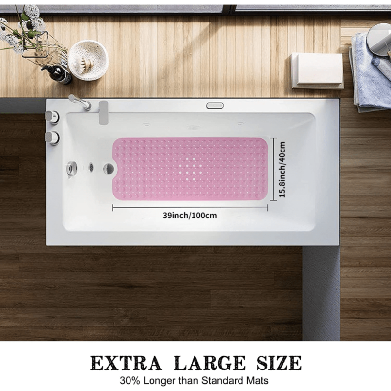 Non Slip Extra Long Bath Tub Mat with Suction Cups and Drain Holes