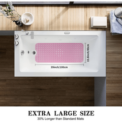 Non Slip Extra Long Bath Tub Mat with Suction Cups and Drain Holes