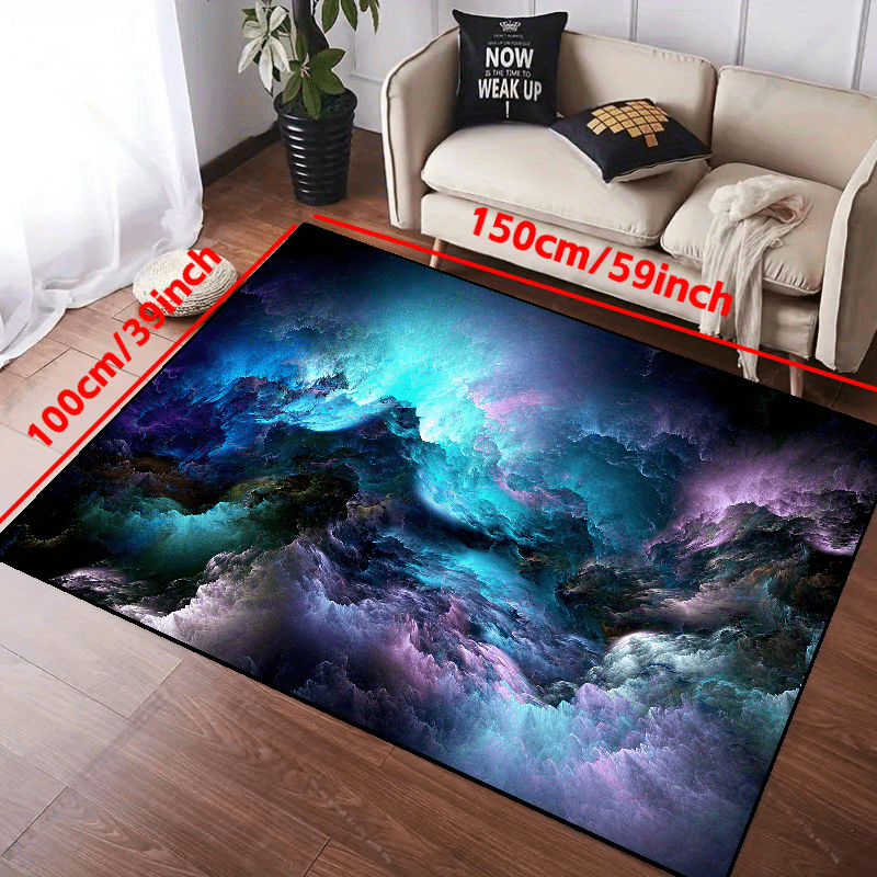 3D Illusion Floor Mat Galaxy Stars Pattern Flannel Area Rug