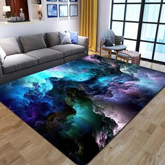 3D Illusion Floor Mat Galaxy Stars Pattern Flannel Area Rug