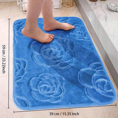 1pc Bath Rugs Rose Flower Embossed Bathroom Bath Mat Flannel Non Slip Carpet