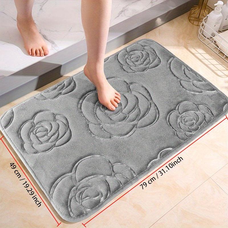 1pc Bath Rugs Rose Flower Embossed Bathroom Bath Mat Flannel Non Slip Carpet