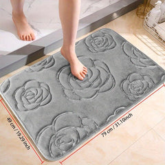 1pc Bath Rugs Rose Flower Embossed Bathroom Bath Mat Flannel Non Slip Carpet