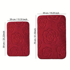 1pc Bath Rugs Rose Flower Embossed Bathroom Bath Mat Flannel Non Slip Carpet