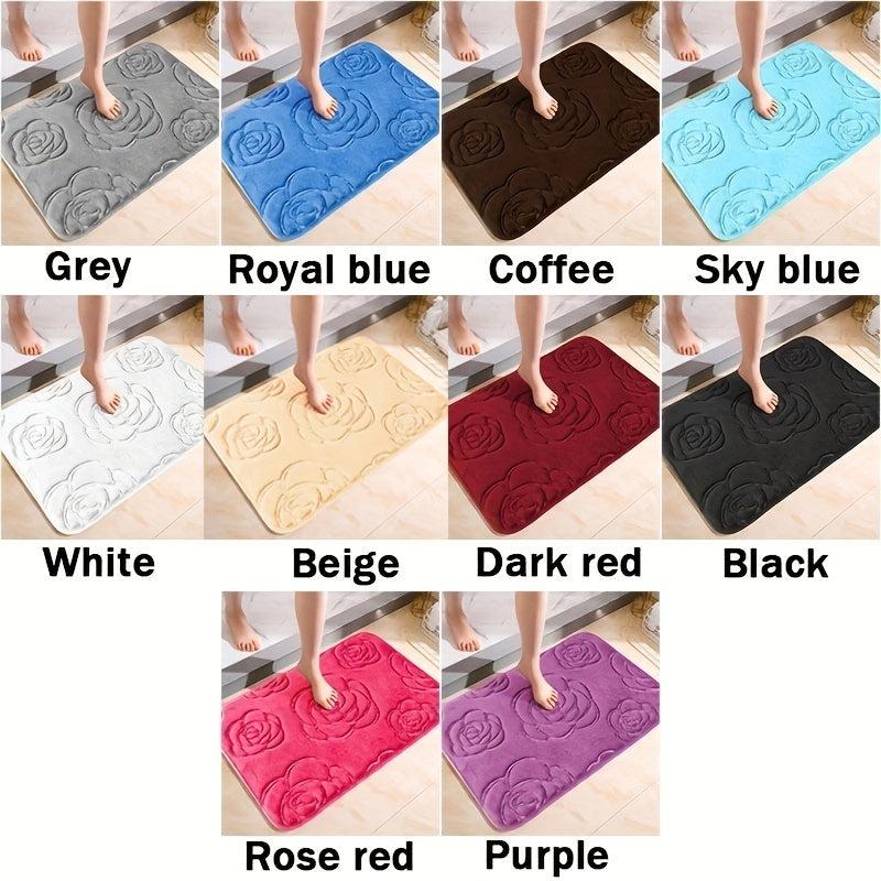 1pc Bath Rugs Rose Flower Embossed Bathroom Bath Mat Flannel Non Slip Carpet