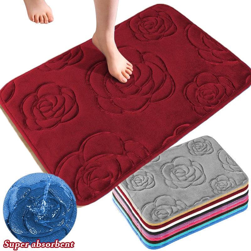1pc Bath Rugs Rose Flower Embossed Bathroom Bath Mat Flannel Non Slip Carpet