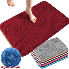 1pc Bath Rugs Rose Flower Embossed Bathroom Bath Mat Flannel Non Slip Carpet