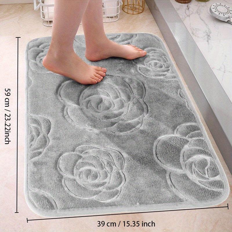 1pc Bath Rugs Rose Flower Embossed Bathroom Bath Mat Flannel Non Slip Carpet