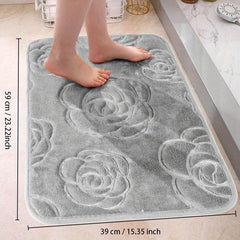 1pc Bath Rugs Rose Flower Embossed Bathroom Bath Mat Flannel Non Slip Carpet
