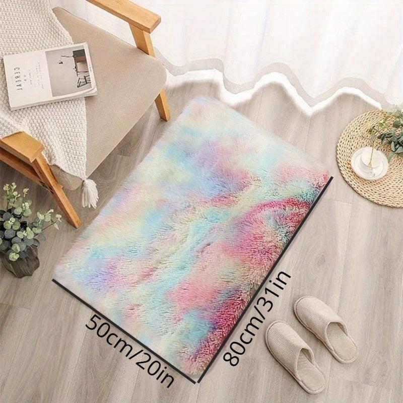 Soft Rainbow Rug For Girls Bedroom Kids Room Shaggy Tie Dye Throw Carpet