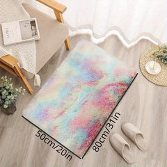 Soft Rainbow Rug For Girls Bedroom Kids Room Shaggy Tie Dye Throw Carpet