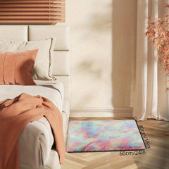 Soft Rainbow Rug For Girls Bedroom Kids Room Shaggy Tie Dye Throw Carpet