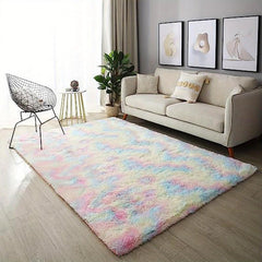Soft Fluffy Area Rug Tie Dyed Bedroom Carpet