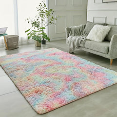 Soft Fluffy Area Rug Tie Dyed Bedroom Carpet