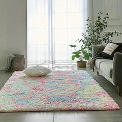 Soft Fluffy Area Rug Tie Dyed Bedroom Carpet