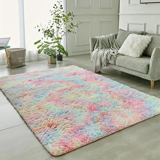 Soft Fluffy Area Rug Tie Dyed Bedroom Carpet
