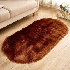 Soft Faux Sheepskin Oval Floor Mat for Living Room Bedroom