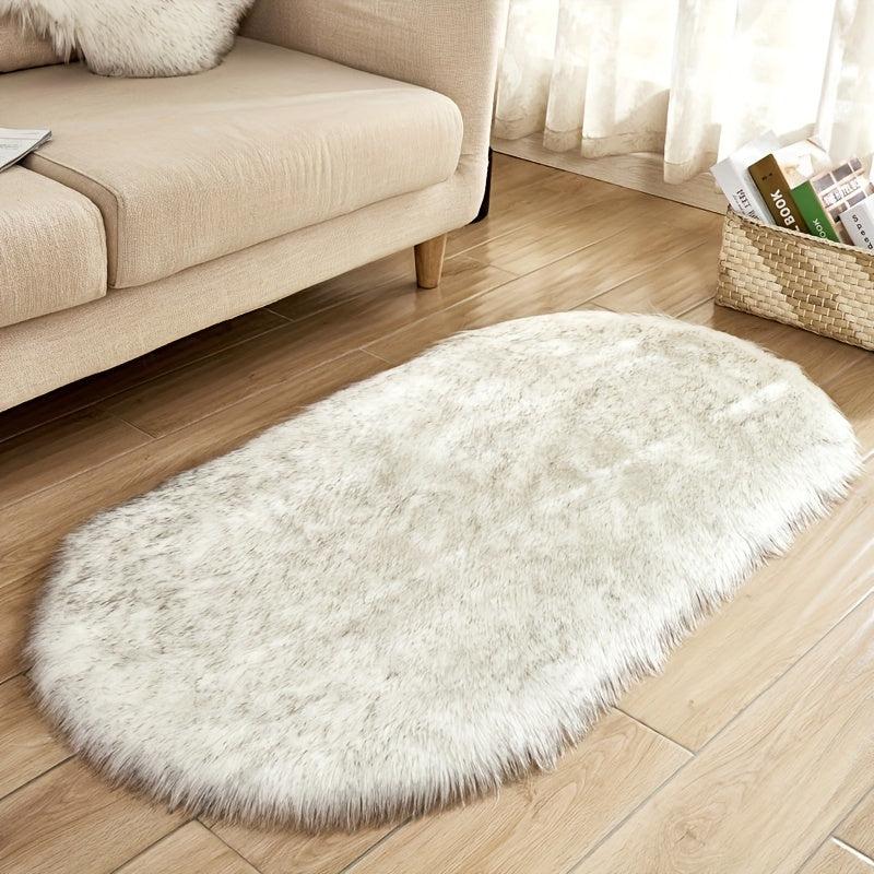 Soft Faux Sheepskin Oval Floor Mat for Living Room Bedroom